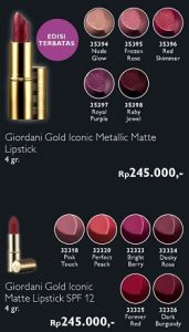 Warna Lipstik Oriflame Giordani Gold Iconic Metallic Matte SPF 12