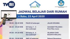 Update Jadwal Belajar Dari Rumah di TVRI Hari Rabu 22 April 2020