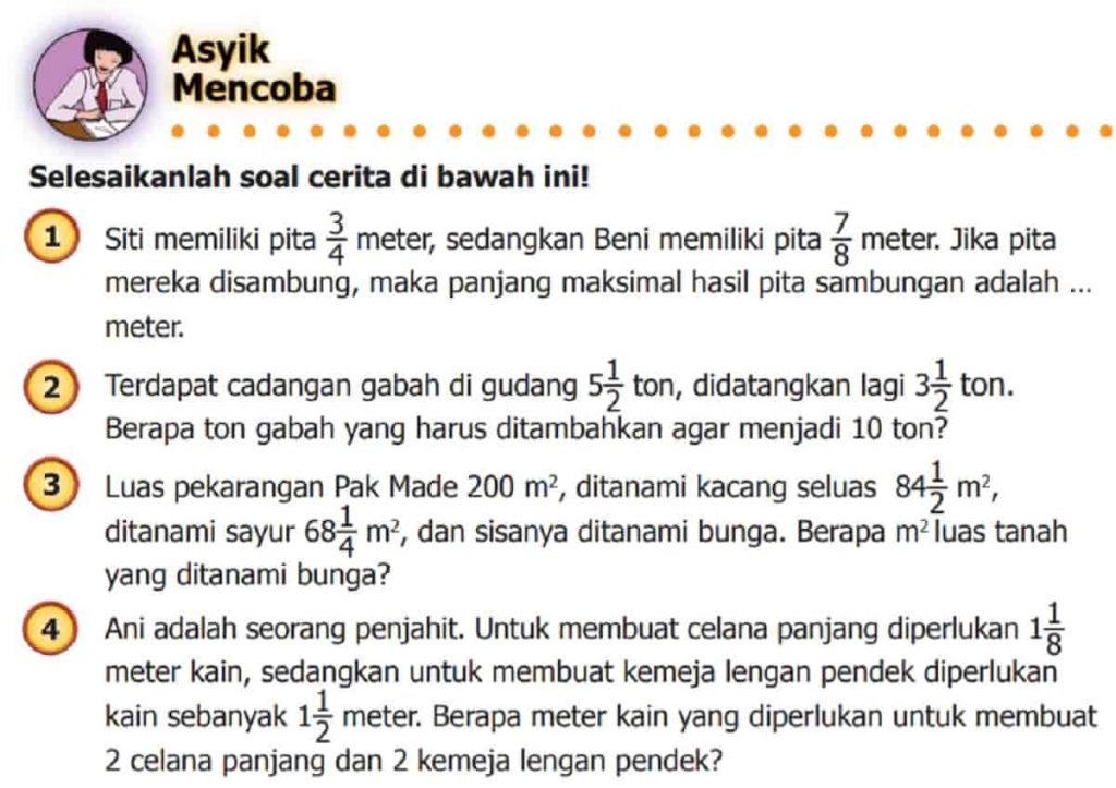 Kunci Jawaban Matematika Kelas 5 Halaman 14 Selesaikanlah Soal Cerita Di Bawah Ini!