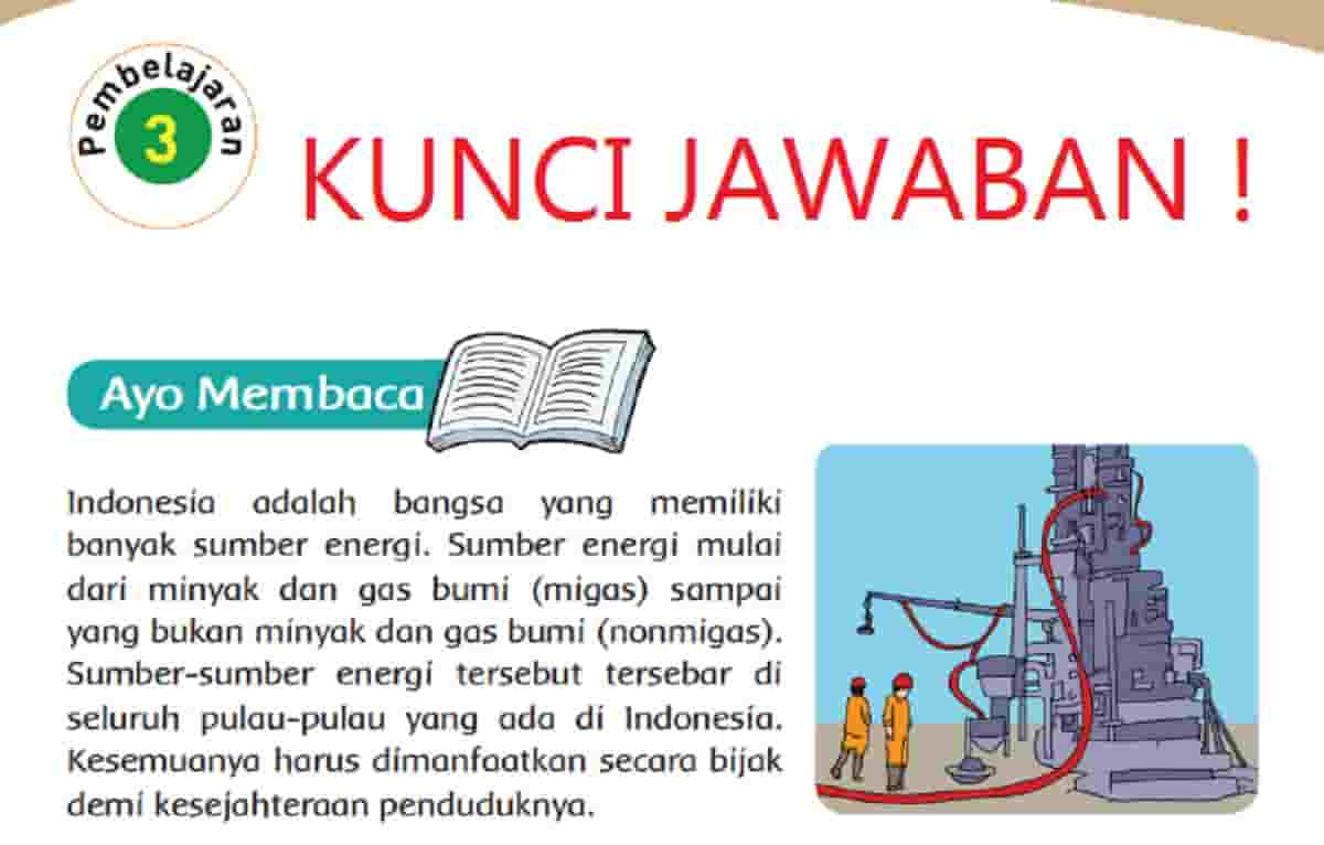 Kunci Jawaban Tema 9 Kelas 4 Halaman 17 18 19 Subtema 1 Kekayaan Sumber Energi di Indonesia Pembelajaran 3 Buku Tematik