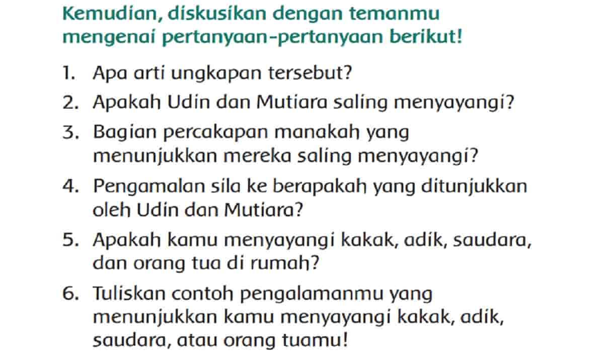 Apakah Udin dan Mutiara Saling Menyayangi Jawaban Tema 1 Kelas 2 Halaman 16