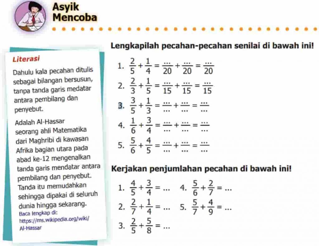 Kerjakan Penjumlahan Pecahan Di Bawah ini 4 5 3 4 Jawaban Matematika Kelas 5 Halaman 5