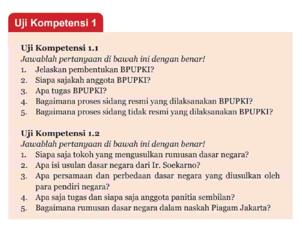 Kunci Jawaban PKN Kelas 7 Halaman 30, 31 Uji Kompetensi 1 Perumusan dan Penetapan Pancasila