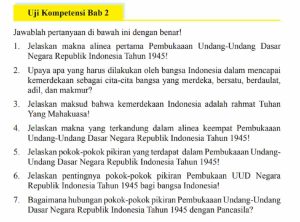 Kunci Jawaban PKN Kelas 9 Halaman 51 Uji Kompetensi BAB 2 Pembukaan Undang-Undang Dasar 1945