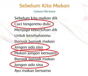 Lingkari Kalimat Pada Syair Lagu Sebelum Kita Makan yang Menunjukkan Perintah