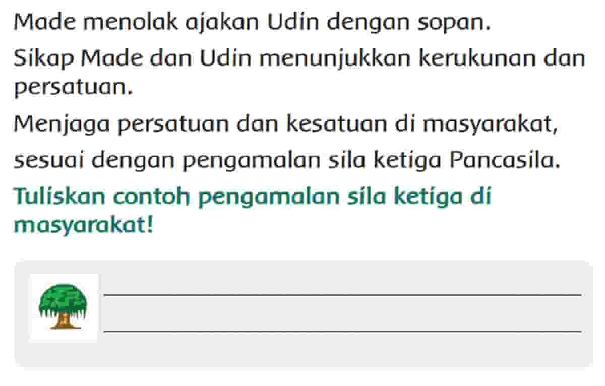 Tuliskan Contoh Pengamalan Sila Ketiga Di Masyarakat Tema 1 Kelas 2 Halaman 173