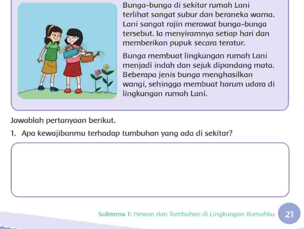 Apa Kewajibanmu Terhadap Tumbuhan yang Ada Di Sekitar Halaman 21 Tema 3 Kelas 4