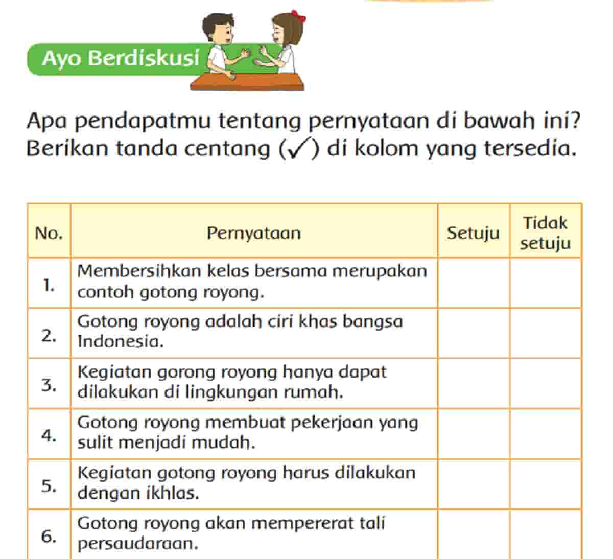 Apa Pendapatmu Tentang Pernyataan Di Bawah Ini Berikan Tanda Centang (✓) Di Kolom yang Tersedia