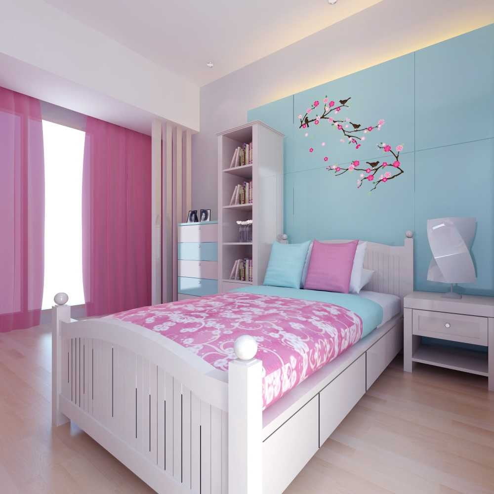 Kamar Manis dengan Kombinasi Warna Biru dan Pink