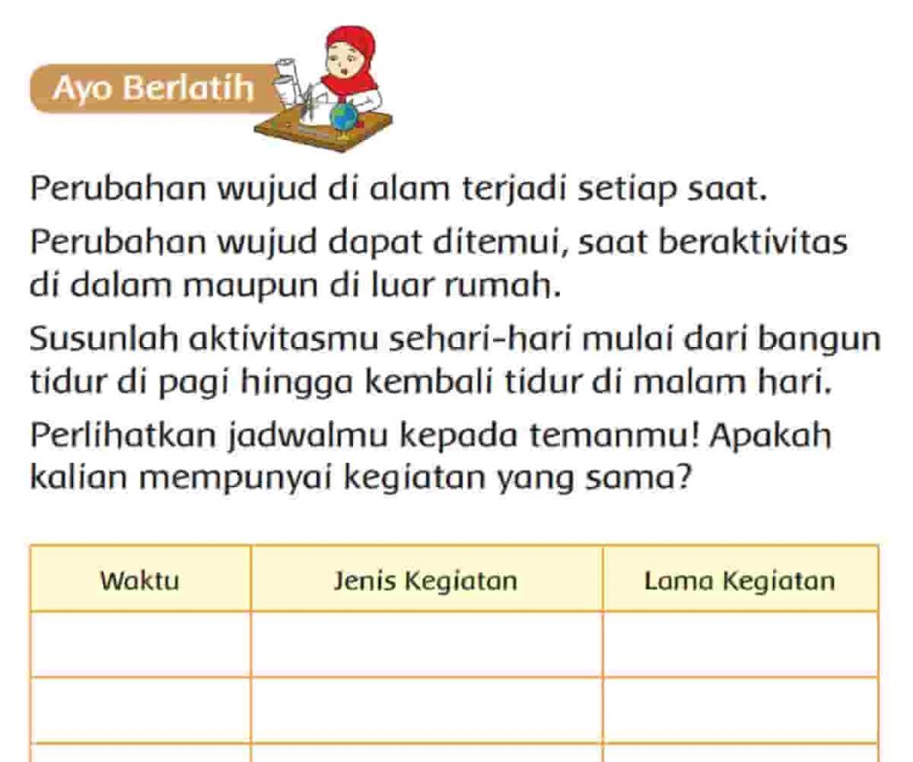 Perlihatkan Jadwalmu Kepada Temanmu Apakah Kalian Mempunyai Kegiatan yang Sama Halaman 228 Tema 3 Kelas 3