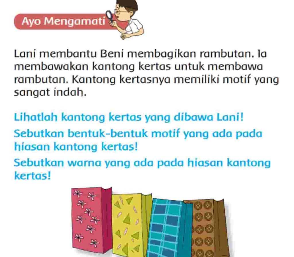 Sebutkan Bentuk-Bentuk Motif yang Ada Pada Hiasan Kantong Kertas Sebutkan warna Halaman 114 Kelas 3 SD