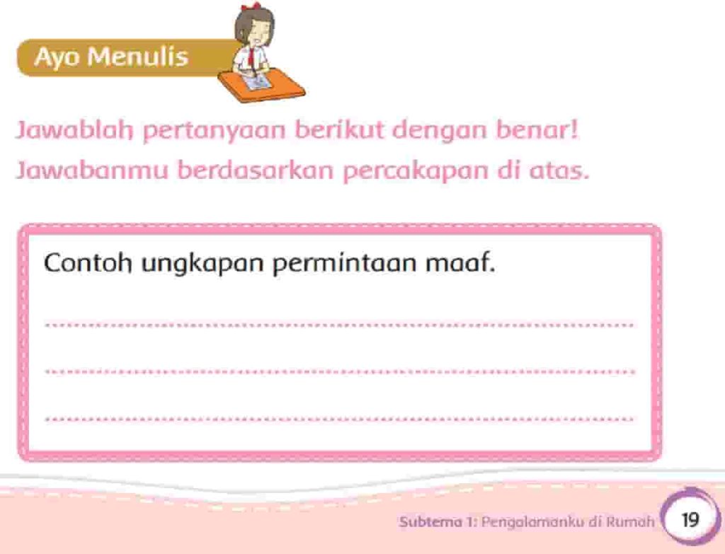 Contoh Ungkapan Permintaan Maaf Halaman 19 Tema 5 Kelas 2 SD Jawaban Soal