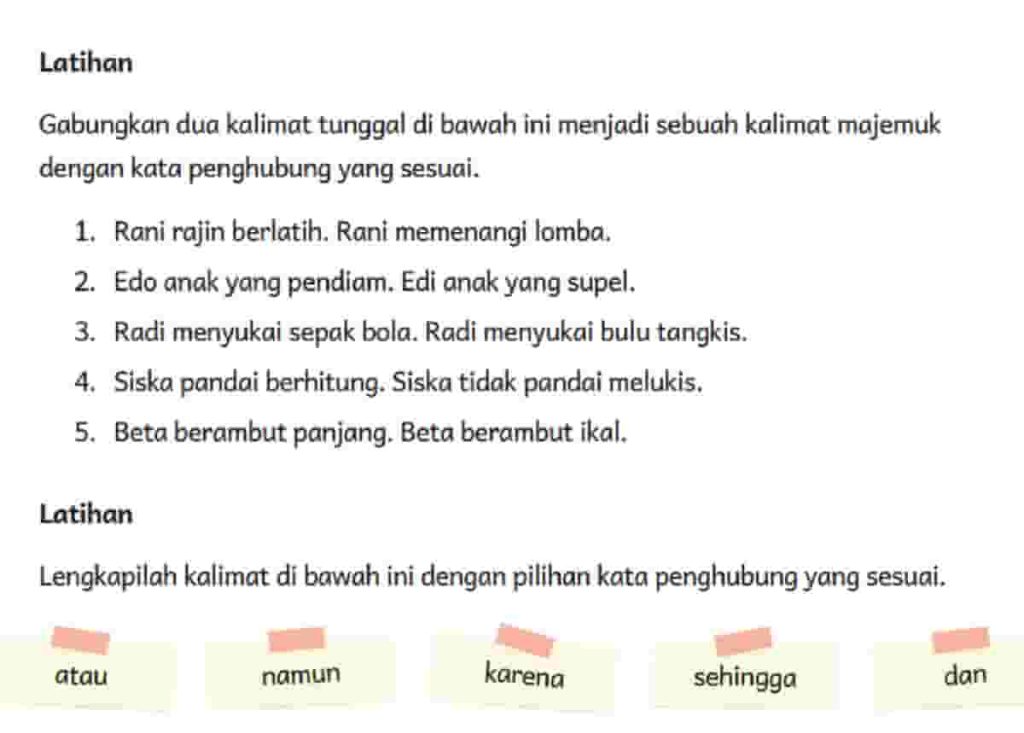 Kunci Jawaban Bahasa Indonesia Kelas 5 Halaman 20 Kurikulum Merdeka Gabungkan Dua Kalimat Tunggal Di Bawah Ini