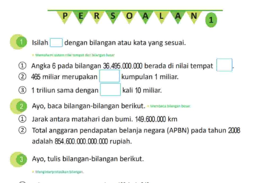 Kunci Jawaban Matematika Kelas 4 Volume 1 Halaman 22 Kurikulum Merdeka Isilah dengan Bilangan Atau Kata yang Sesuai