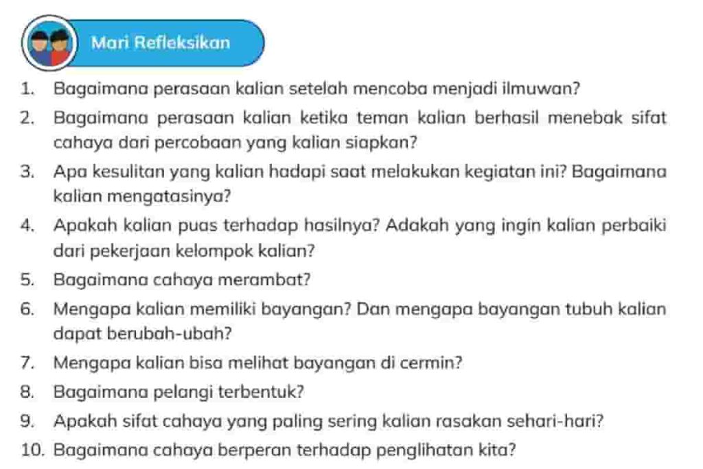 Apakah Sifat Cahaya yang Paling Sering Kalian Rasakan Sehari-Hari IPAS Kelas 5 Halaman 8