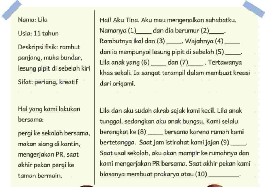 Isilah Titik-Titik Pada Tabel Sebelah Kanan Untuk Melengkapi Tulisan Tina Tentang Sahabatnya