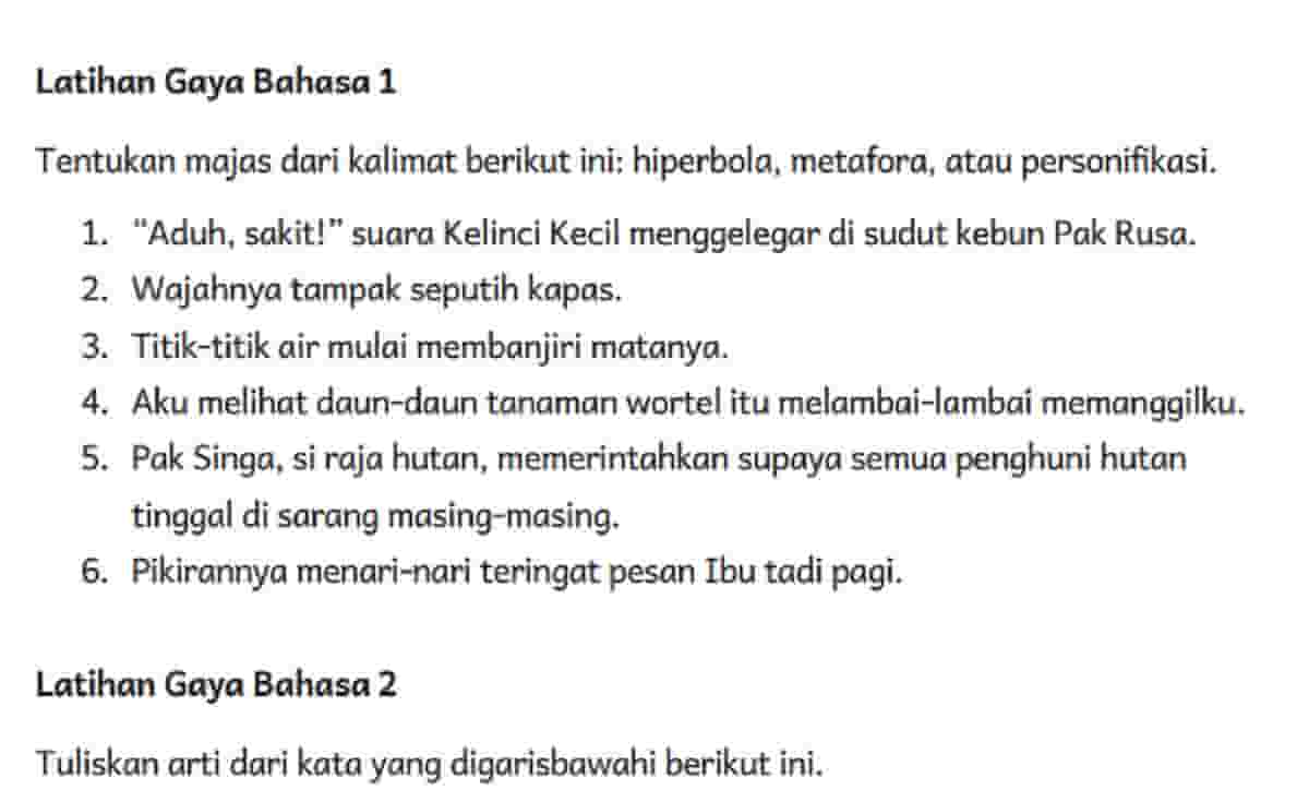 Tentukan Majas Dari Kalimat Berikut Ini Hiperbola, Metafora, Atau Personifikasi Bahasa Indonesia Kelas 5 Halaman 33