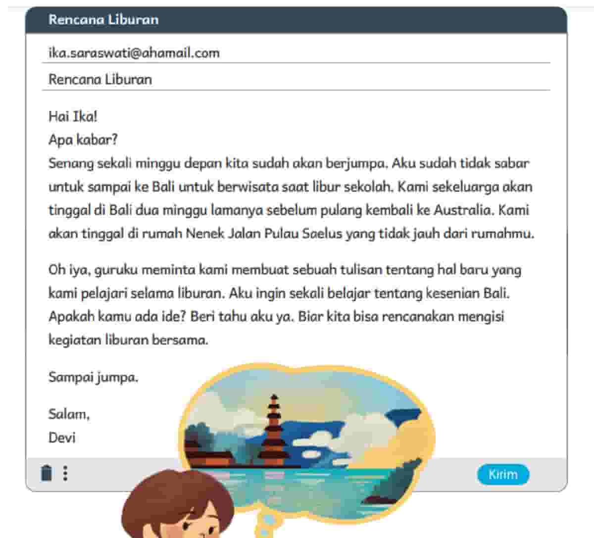 Kunci jawaban Bahasa Indonesia Kelas 5 halaman 116 Kurikulum Merdeka Sekarang saatnya membalas surat Devi pada materi Bab 5 semester 2