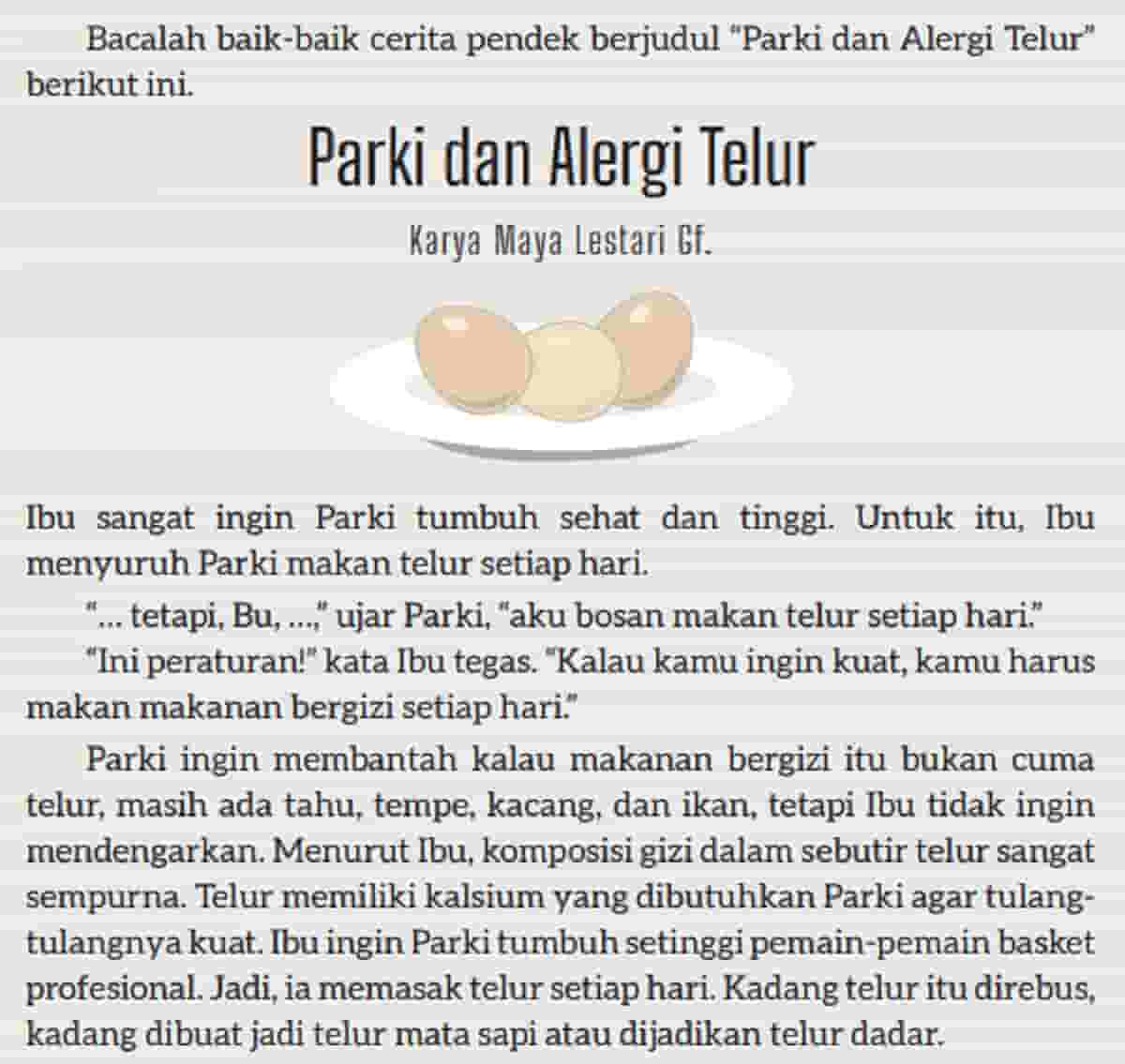 Kunci jawaban Bahasa Indonesia kelas 8 halaman 124 Kegiatan 5 kurikulum merdeka Cermatilah sifat tokoh-tokoh cerita Parki dan Alergi Telur