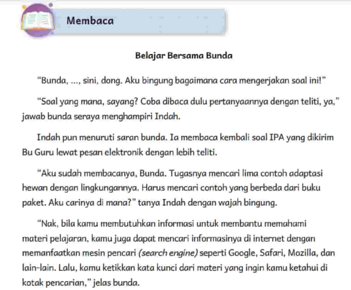 Siapa Nama Tokoh Utama Pada Cerita Belajar Bersama Bunda Bahasa Indonesia Kelas 5