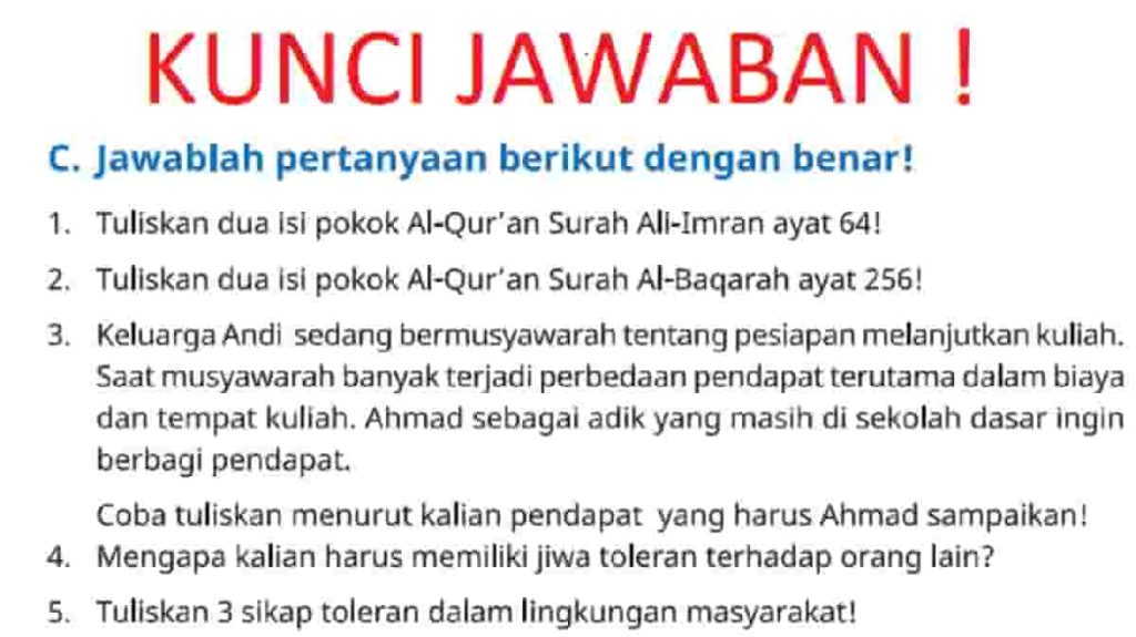 Tuliskan Dua Isi Pokok Al-Quran Surah Ali Imran Ayat 64 dan Al-Baqarah Ayat 256