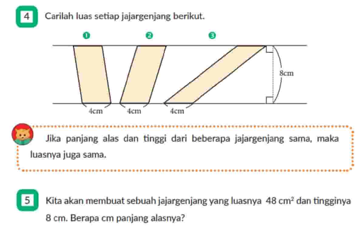 Kita Akan Membuat Sebuah Jajargenjang yang Luasnya 48 cm² dan Tingginya 8 cm Berapa Panjang Alasnya