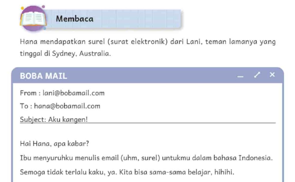 Kunci Jawaban Bahasa Indonesia Kelas 6 Halaman 26 Kurikulum Merdeka SD MI Surat Elektronik Dari Lani