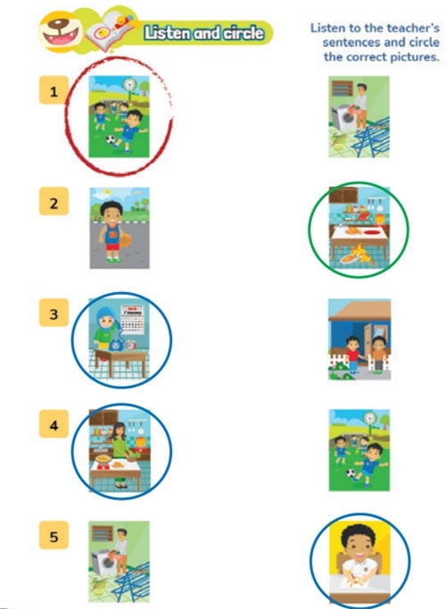 Listen and circle bahasa inggris kelas 6 halaman 6